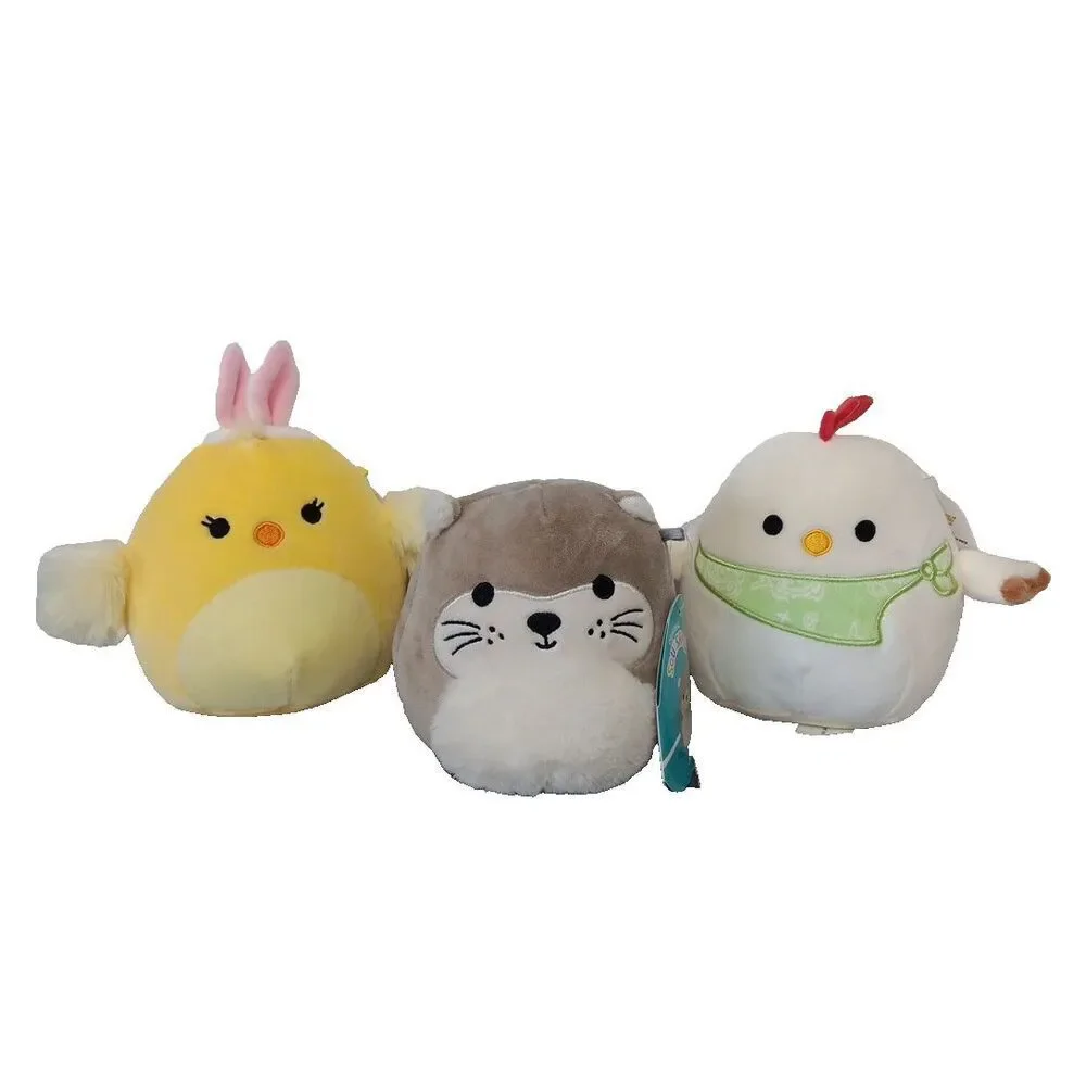 Squishmallow Aimee Yellow Chick w/ Bunny Ears-Rie Otter-Todd the Rooster Lot New